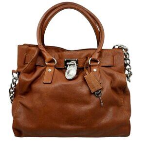 MICHAEL KORS~Hamilton~TWO-WAY~LARGE COGNAC LEATHER~SILVER LOCK & KEY~SATCHEL BAG